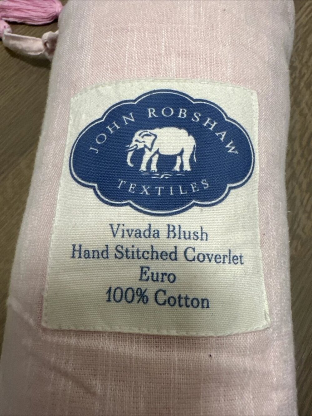 John Robshaw Cicada Blush Pink Coverlet Euro Sham Cotton Hand Stitched
